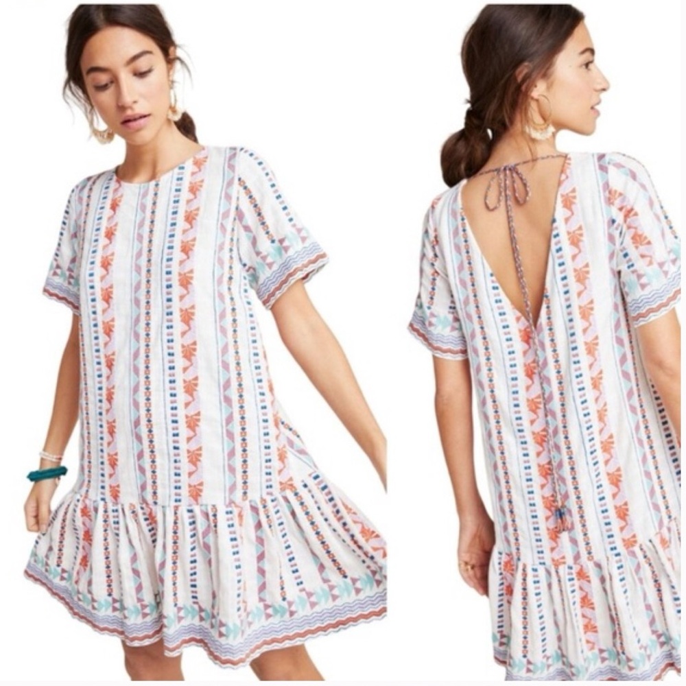 Anthropologie DUET Tildie Embroidered Boho Tunic Dress Size Small